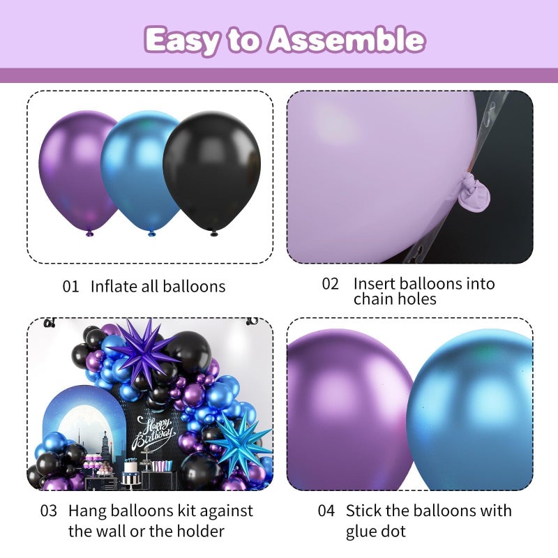 Sowide Black Purple Blue Balloon Arch Kit  Metallic Purple Blue Balloons Garland Kit with Star Balloons for Kids Video Game Party Decoration Baby Shower Engagement Party Supplies - Image 3